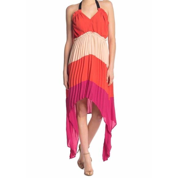 NWT Strut & Bolt Los Angeles Accordion High & Low Self-Tie Halter Neck Dress L - Picture 3 of 12